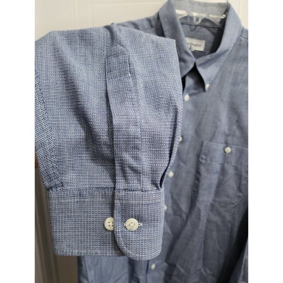 VTG Yves Saint Laurent Blue Woven Dress Shirt LS Button Down Size L 16.5 32-33 - Picture 6 of 10